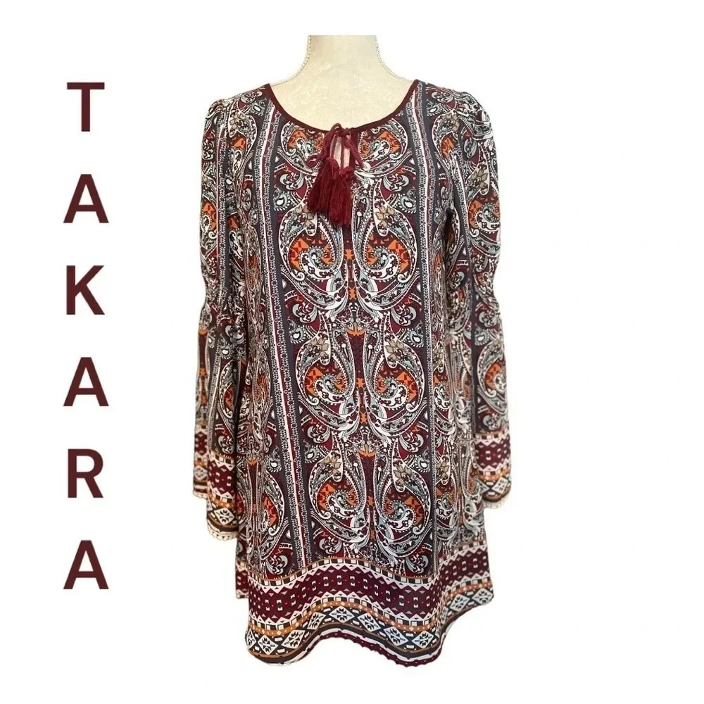 Takara Boho Short Dress V Neck Women's Sm.